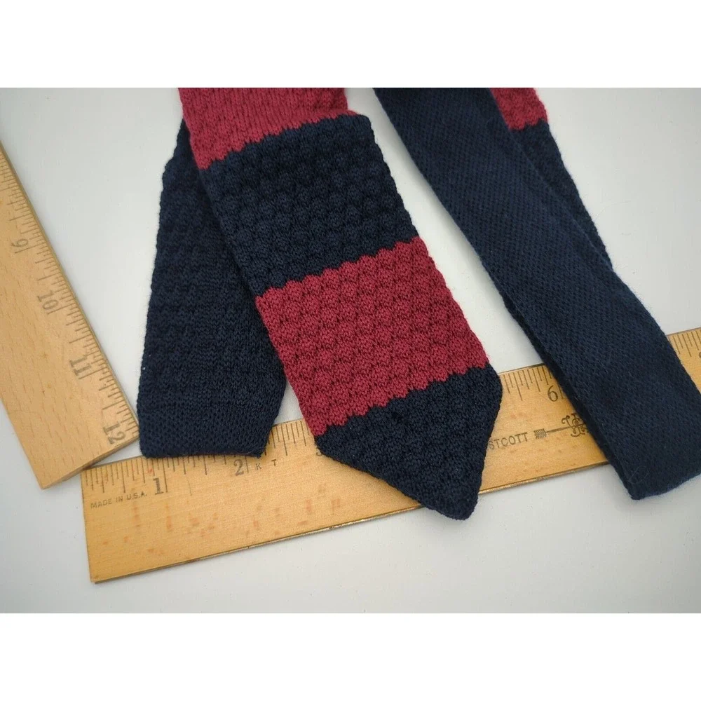 2014‎ The Knottery New York 100% Wool Necktie Striped Maroon & Navy Blue